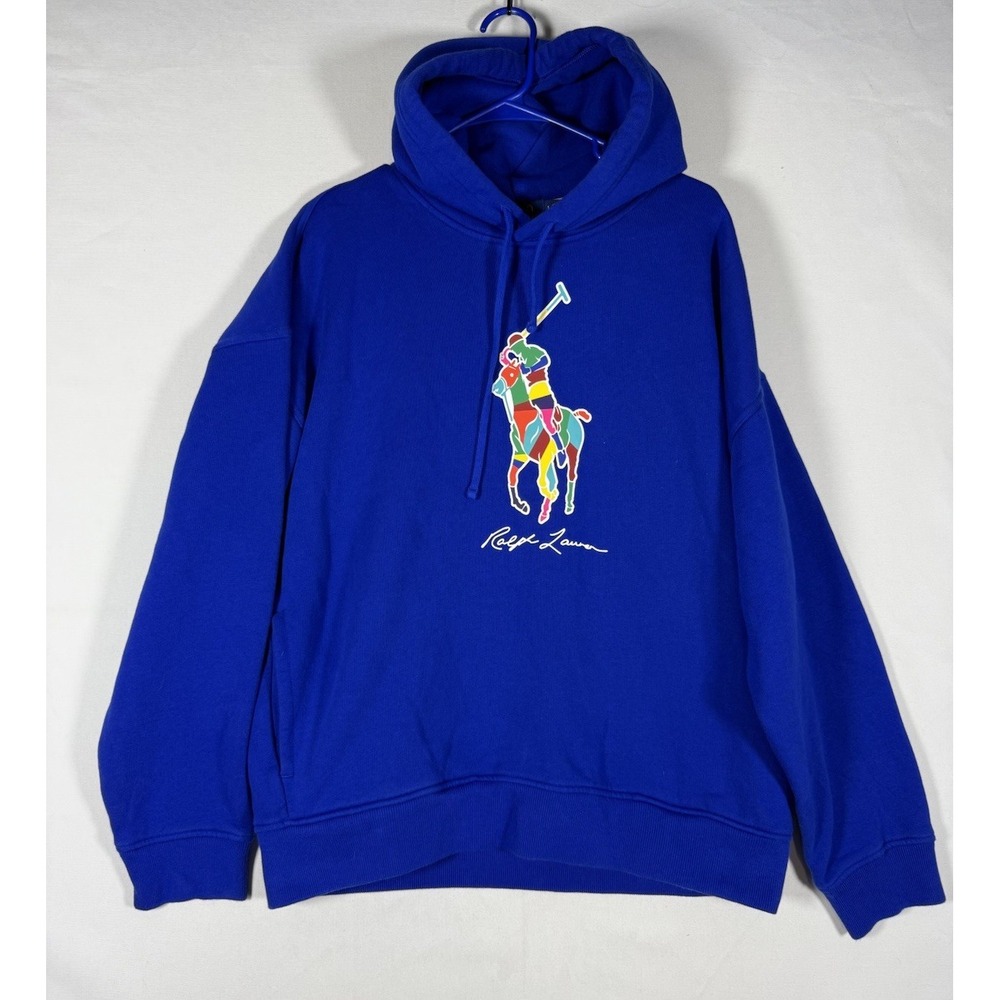 Polo Ralph Lauren The Big Fit Big Pony Fleece Hoodie Mens Large Blue Colorful